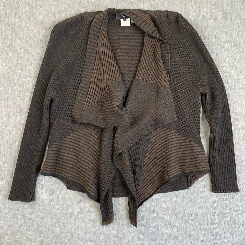 Angel Apparel Wool Blend Open Front Ribbed Asymmetrical Cardigan Sweater - Picture 3 of 9